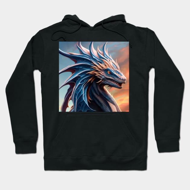 Intricate Blue and White Metallic Dragon Hoodie by dragynrain